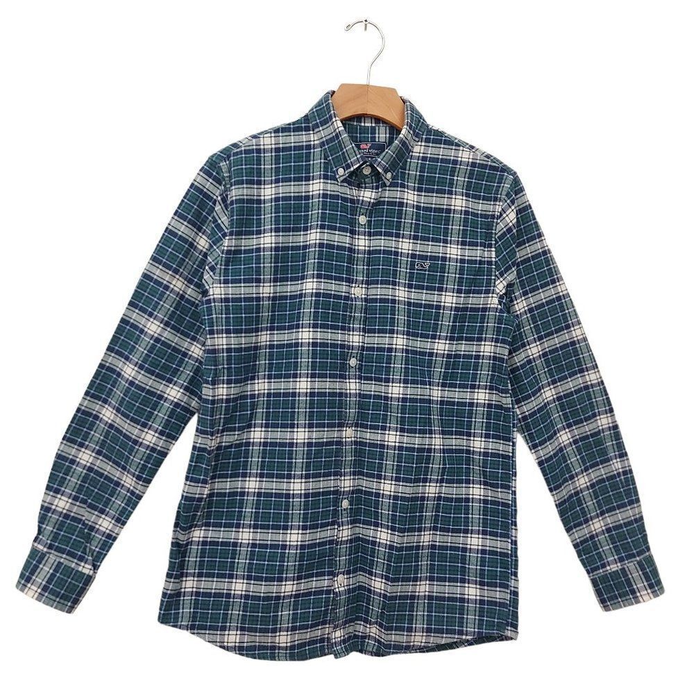 Vineyard Vines Flannel Shirt Boys XL Green Plaid Button Up Long Sleeve Casual
